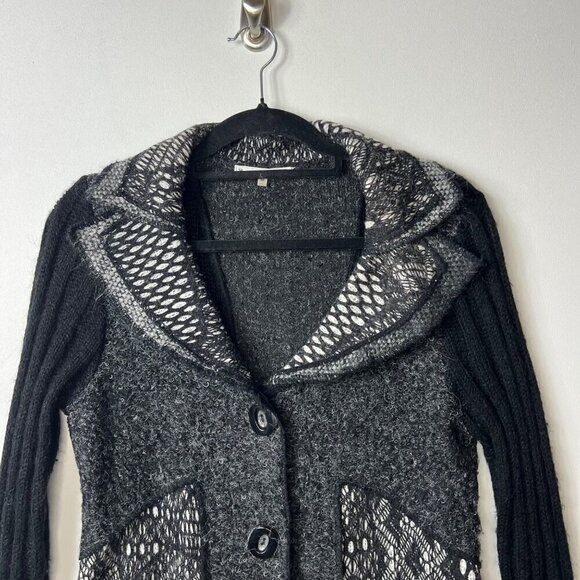 Sioni artsy color block long wool cardigan collared women’s size medium - Picture 3 of 9